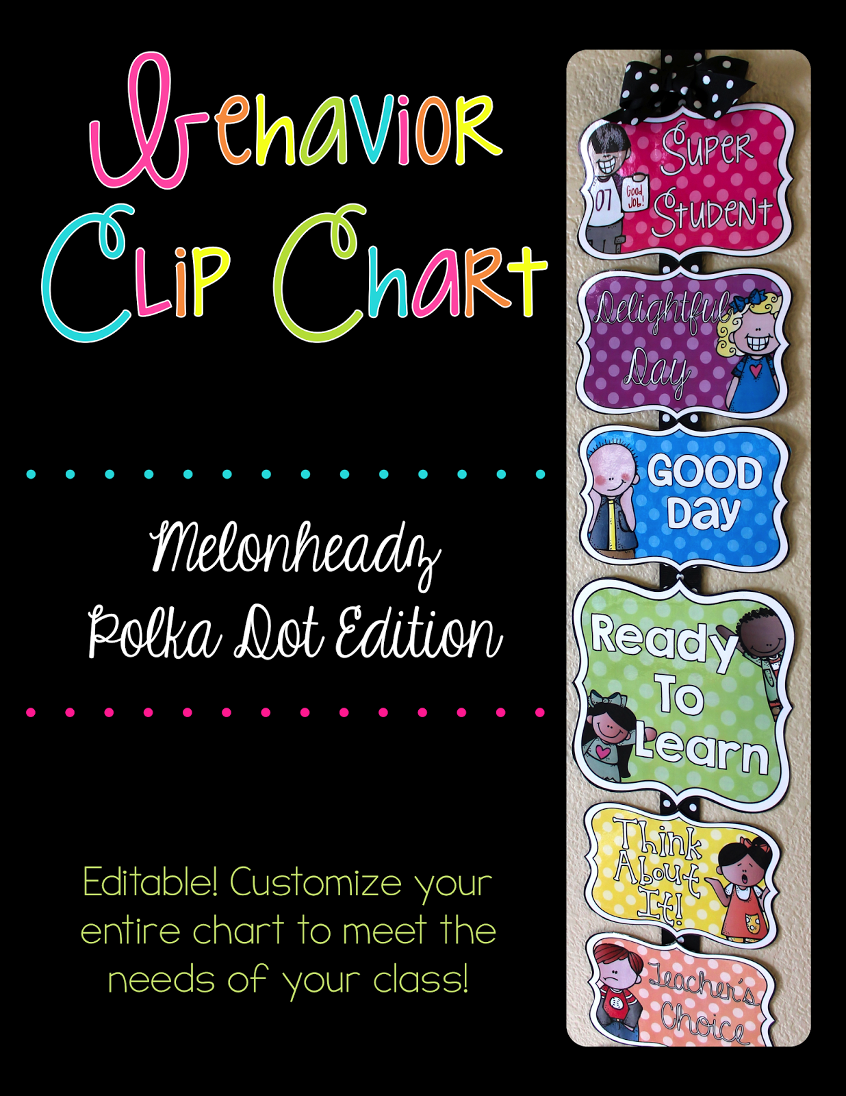 http://www.teacherspayteachers.com/Product/Editable-Behavior-Chart-Melonheadz-Polka-Dot-Edition-1336804