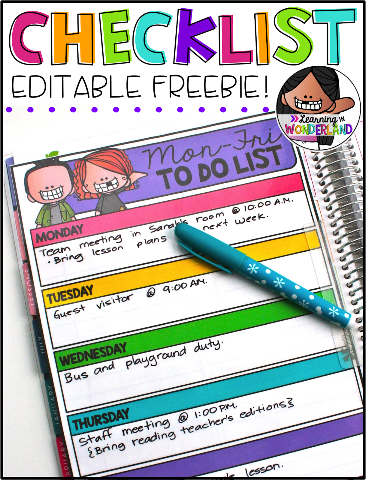 Get this cute checklist for FREE! Laminate it and put it into your planner to use every week!