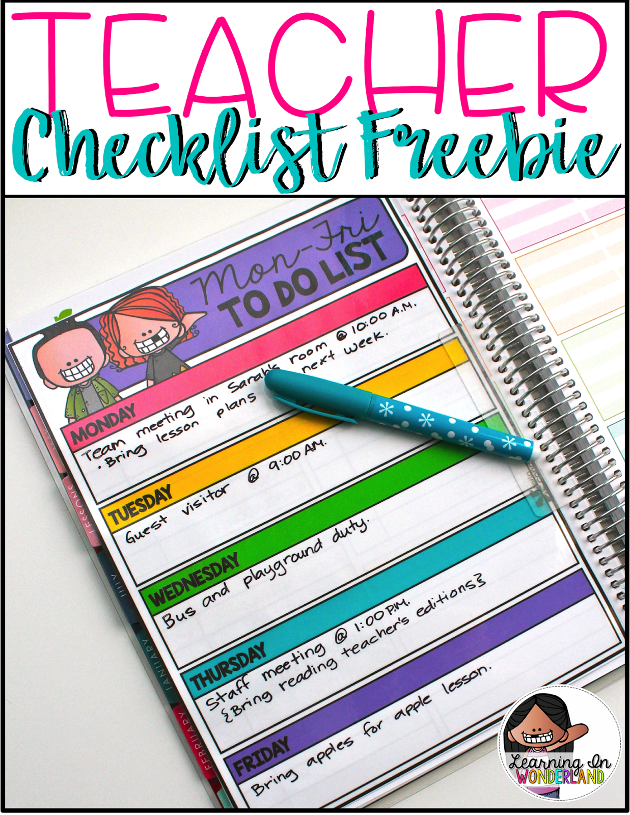 Get this cute checklist for FREE! Laminate it and put it into your planner to use every week!