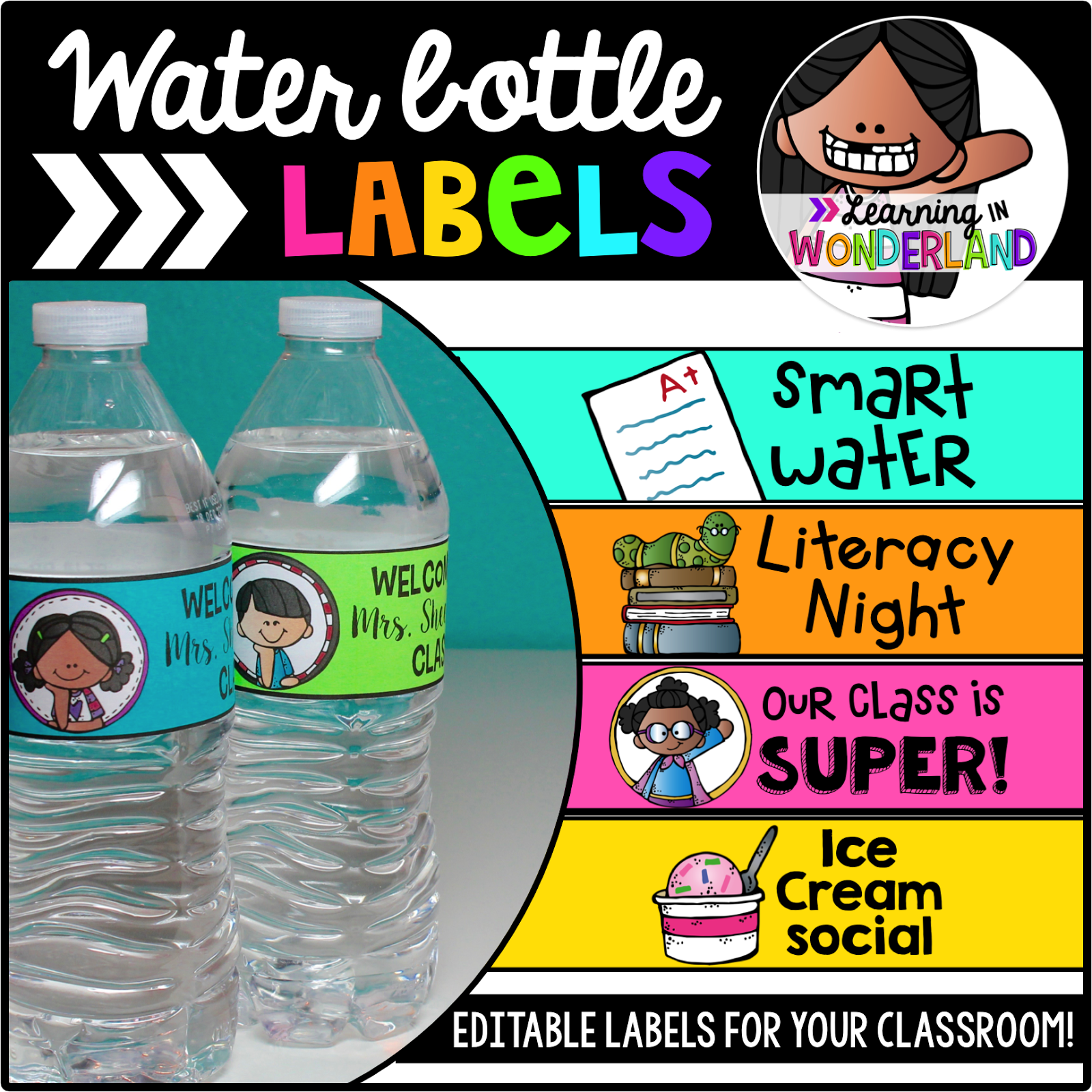 Editable water bottle labels for your classroom events! 