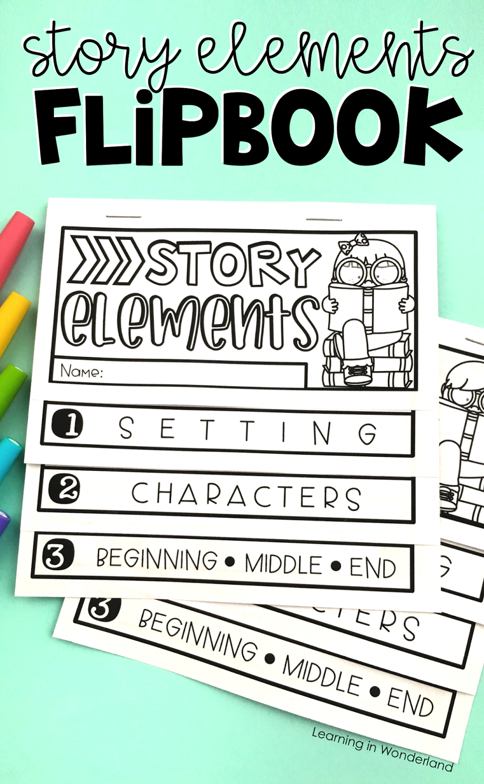 This story elements flipbook is perfect for first and second graders! You can cover setting, characters, plot, title, author, and illustrator all in one flip book! Two sizes are included!